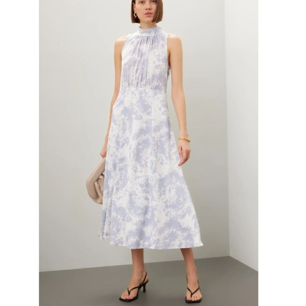Thakoon Midi Dress Women S Purple White Tie Dye Sleeveless Mock Neck Bow